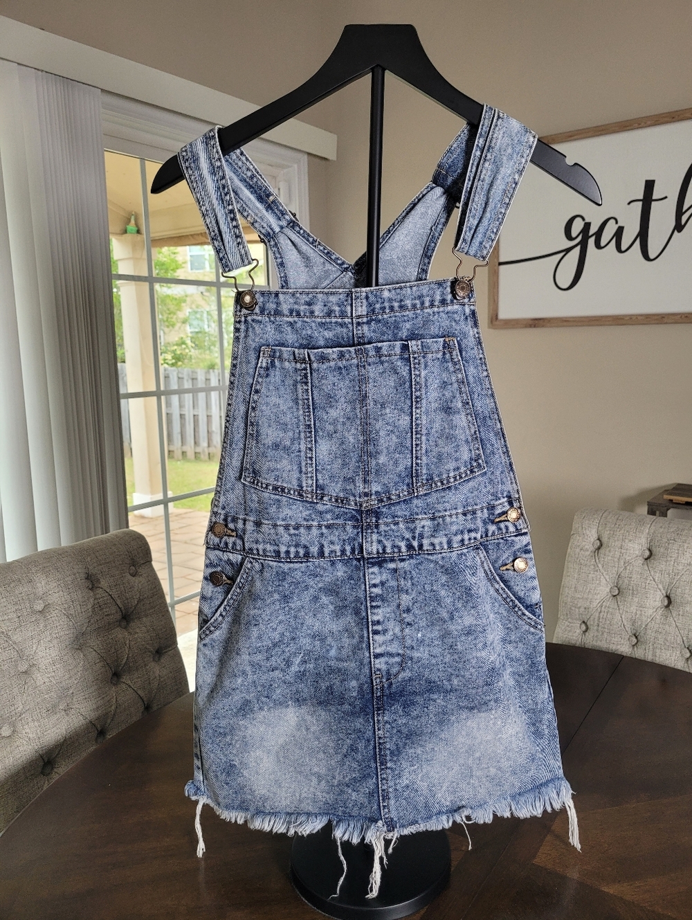 Uniq Always Women's Acid Wash Denim Overall mini skirt - Blue.  Size Medium